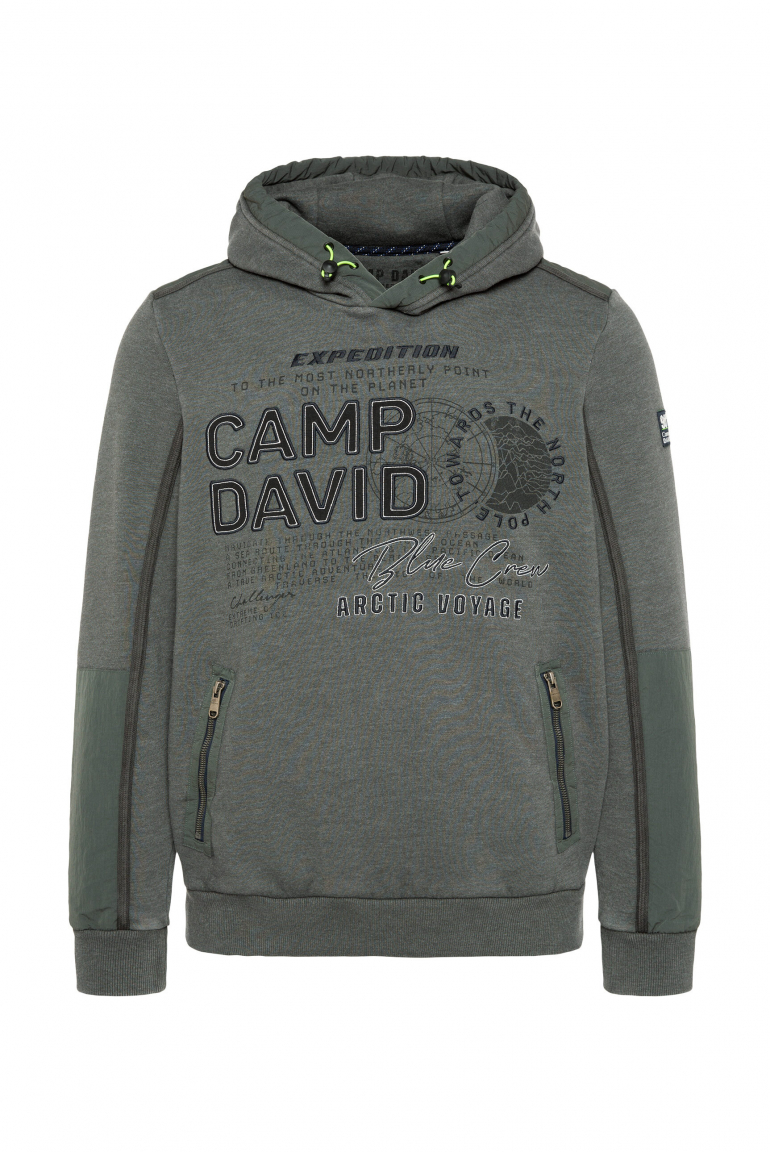 Hoodie im Materialmix mit Zippertaschen dark forest