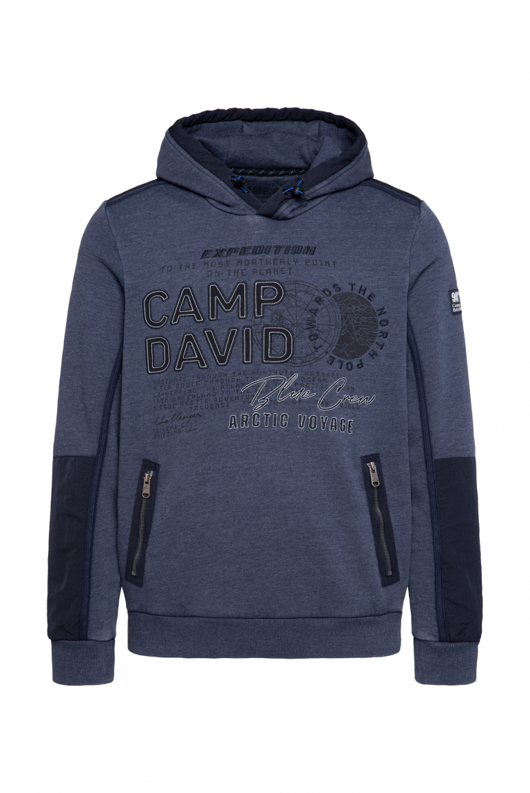 Hoodie im Materialmix mit Zippertaschen blue navy