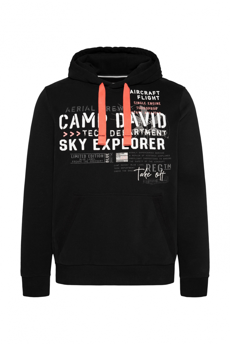 Hoodie mit Artwork und Kängurutasche black