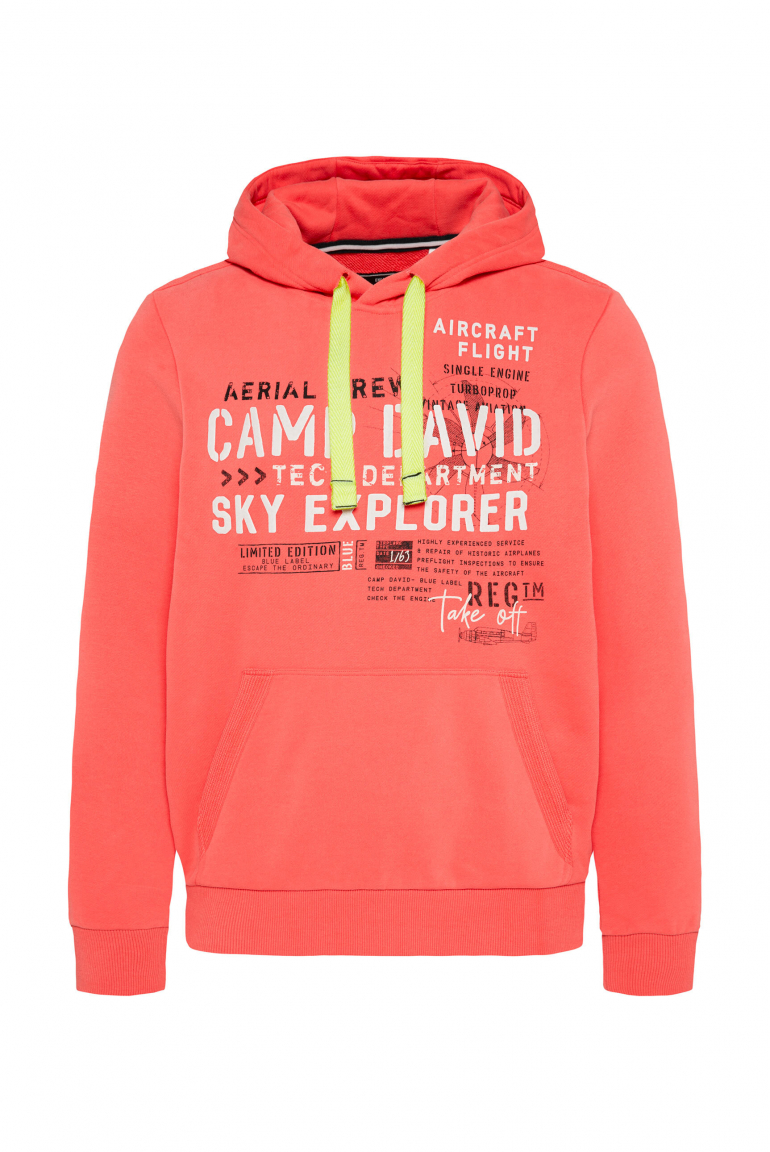 Hoodie mit Artwork und Kängurutasche bright coral