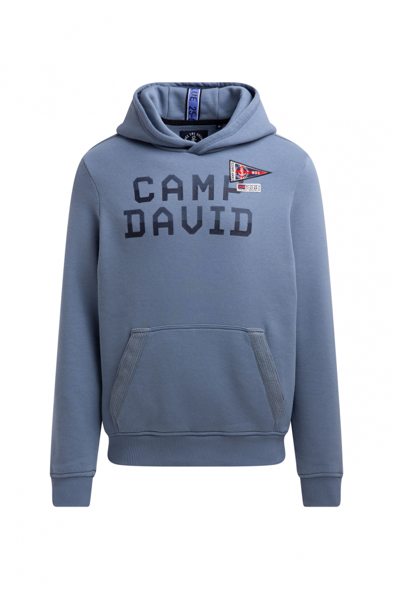 Hoodie mit Rubber Print und Tapes vintage blue