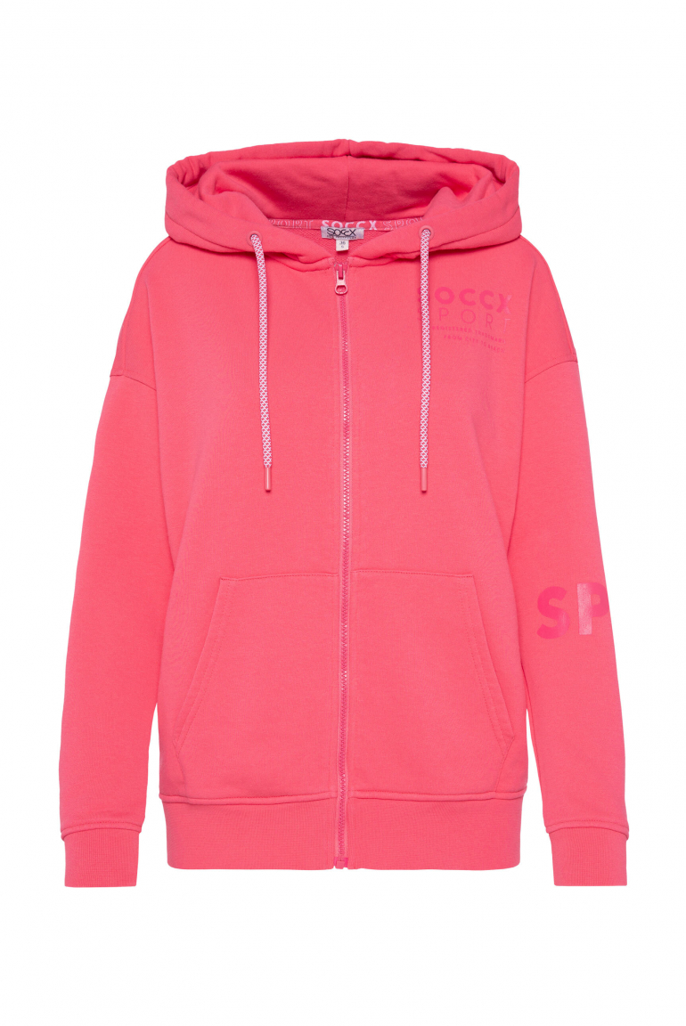 Kapuzensweatjacke mit Rücken-Print coral pink