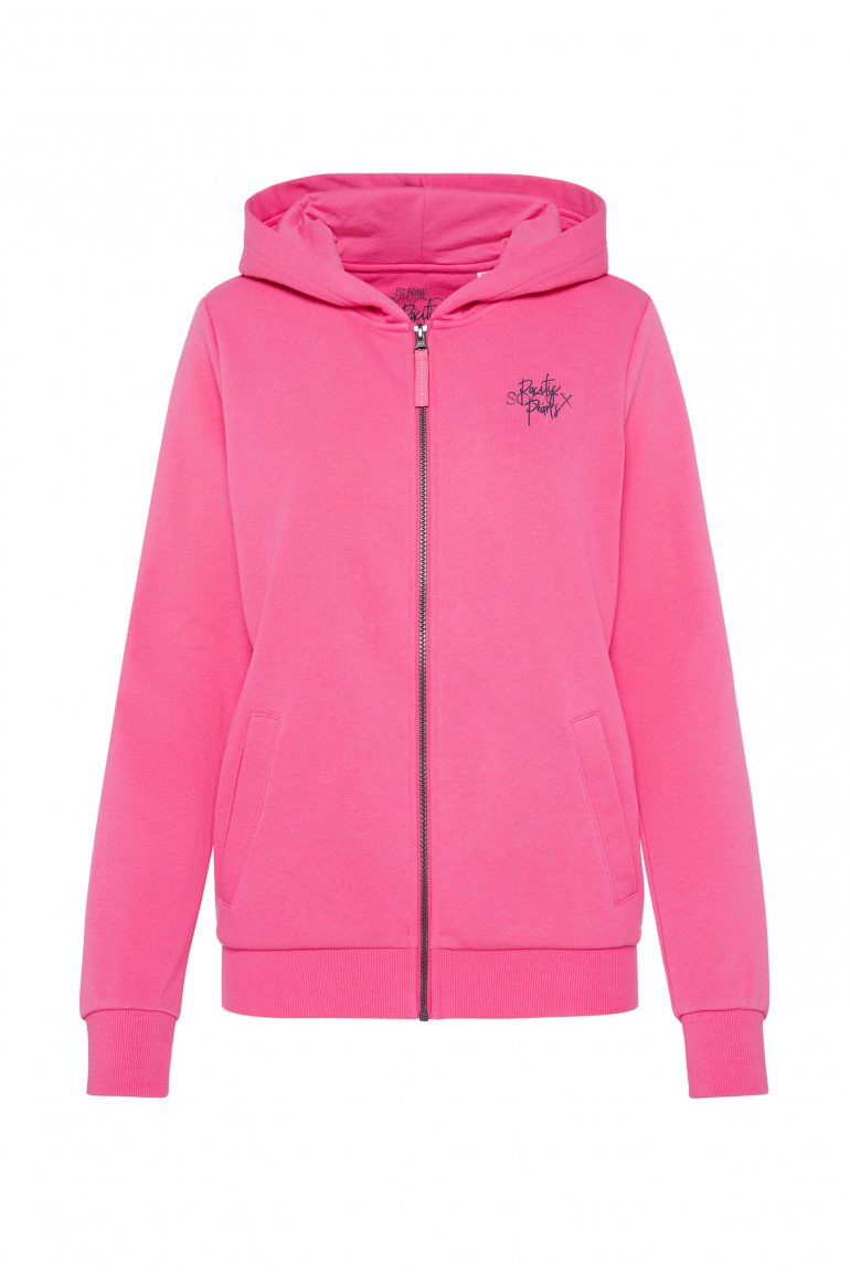 Kapuzensweatjacke mit Rücken-Print pink
