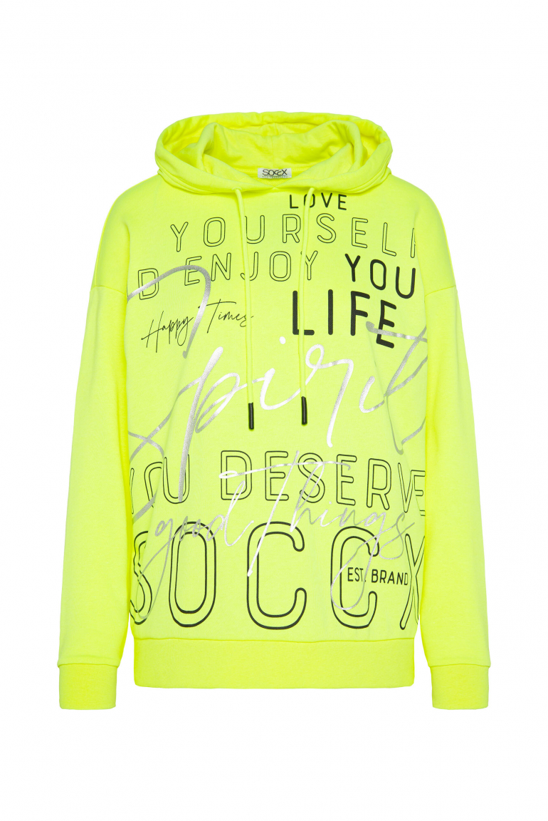 Kapuzensweatshirt mit XL-Wording neon lime