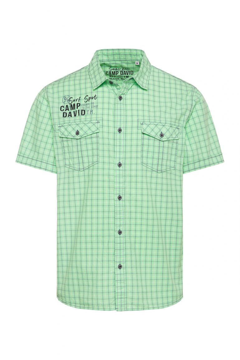 Karohemd Kurzarm mit Klappentaschen kiwi green