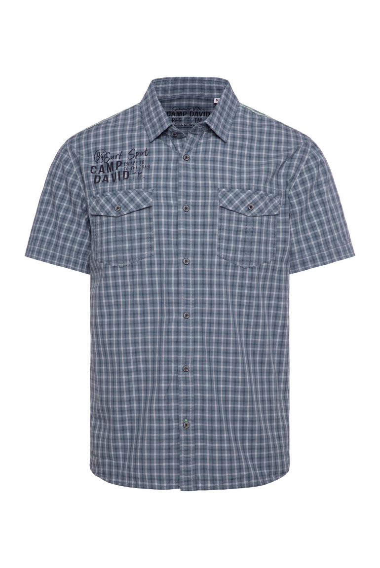 Karohemd Kurzarm mit Klappentaschen surf grey