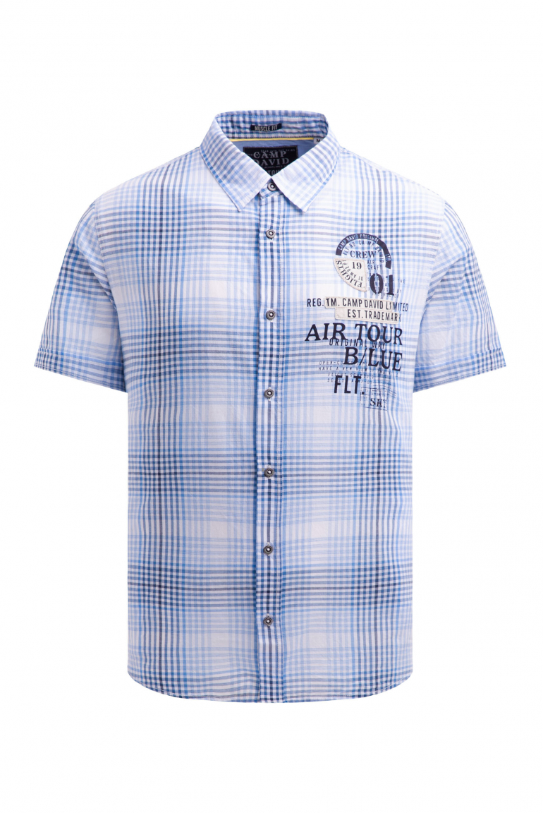 Karohemd Kurzarm mit Label-Applikationen blue