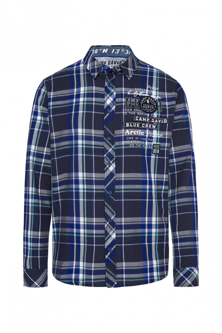 Karohemd mit Herringbone-Struktur und Artworks blue navy