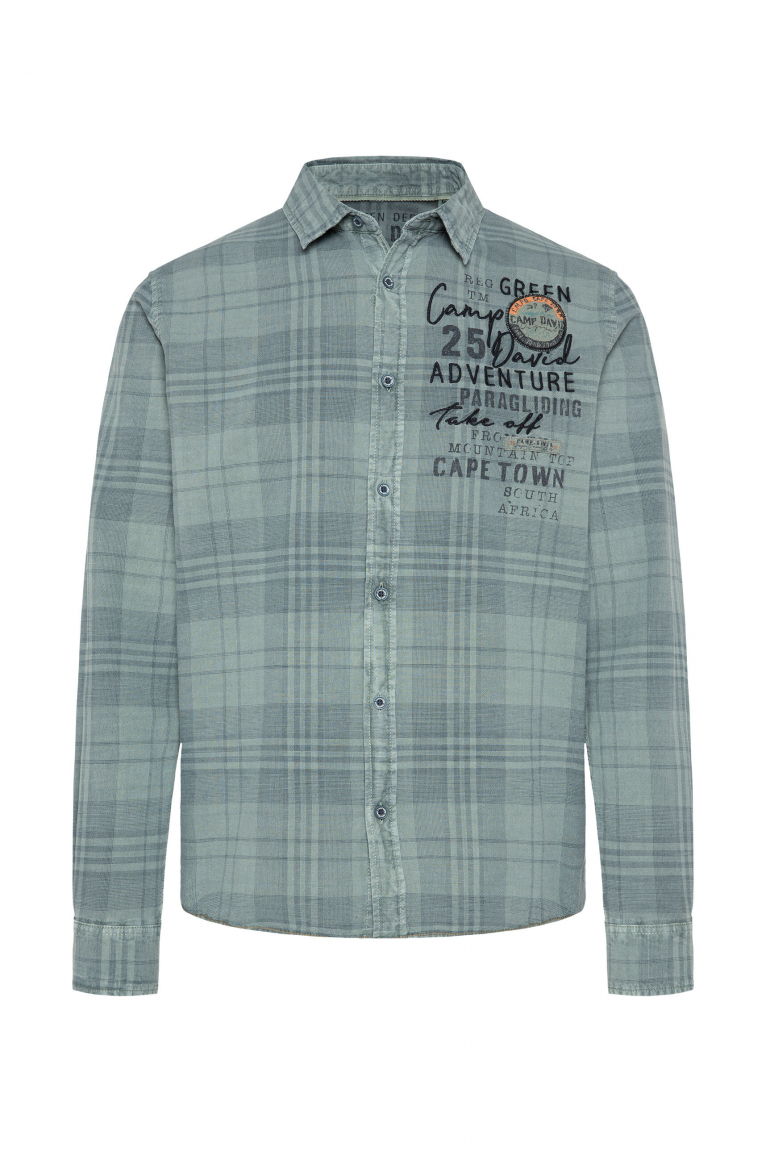 Karohemd mit Label-Applikationen teal
