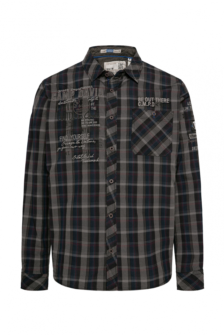Karohemd mit Label-Applikationen black