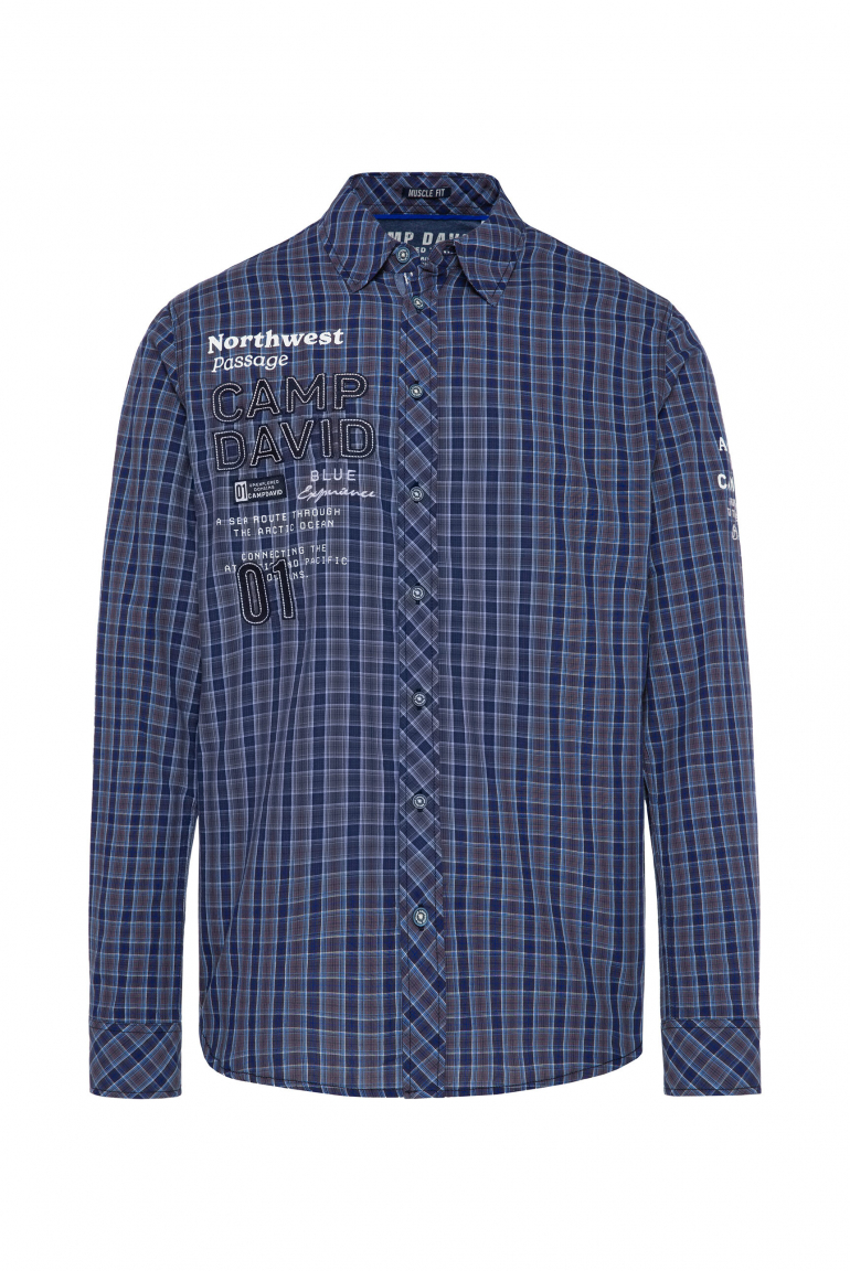 Karohemd mit Label-Applikationen blue navy