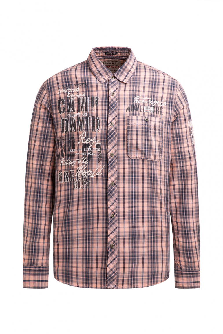 Karohemd mit Prints, Patches und Stickereien old peach