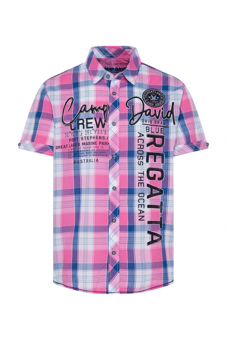Kurzarm-Karohemd mit Label-Applikationen pink