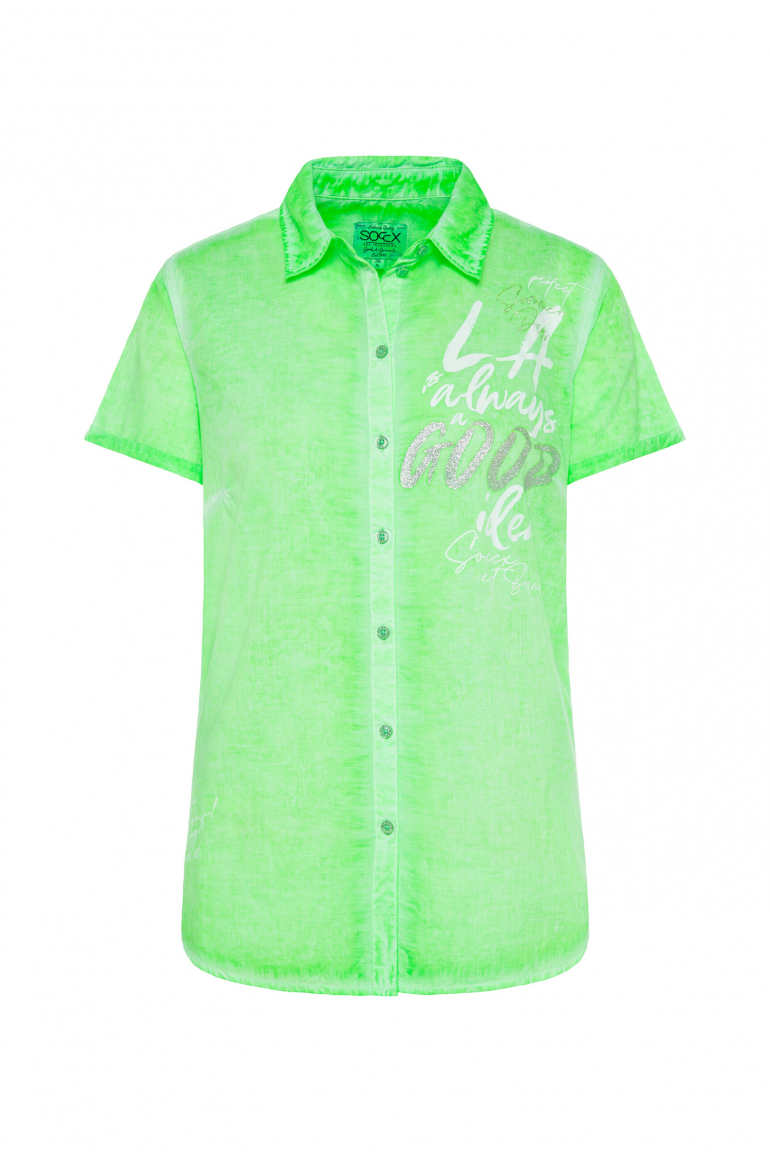 Kurzarmbluse Inside Oil Dyed mit Artwork neon green