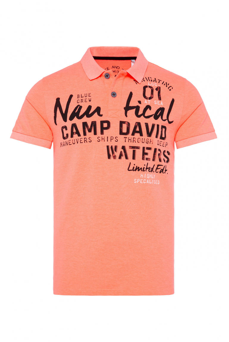 Kurzarmpolo aus Pikee mit Artwork speed orange neon