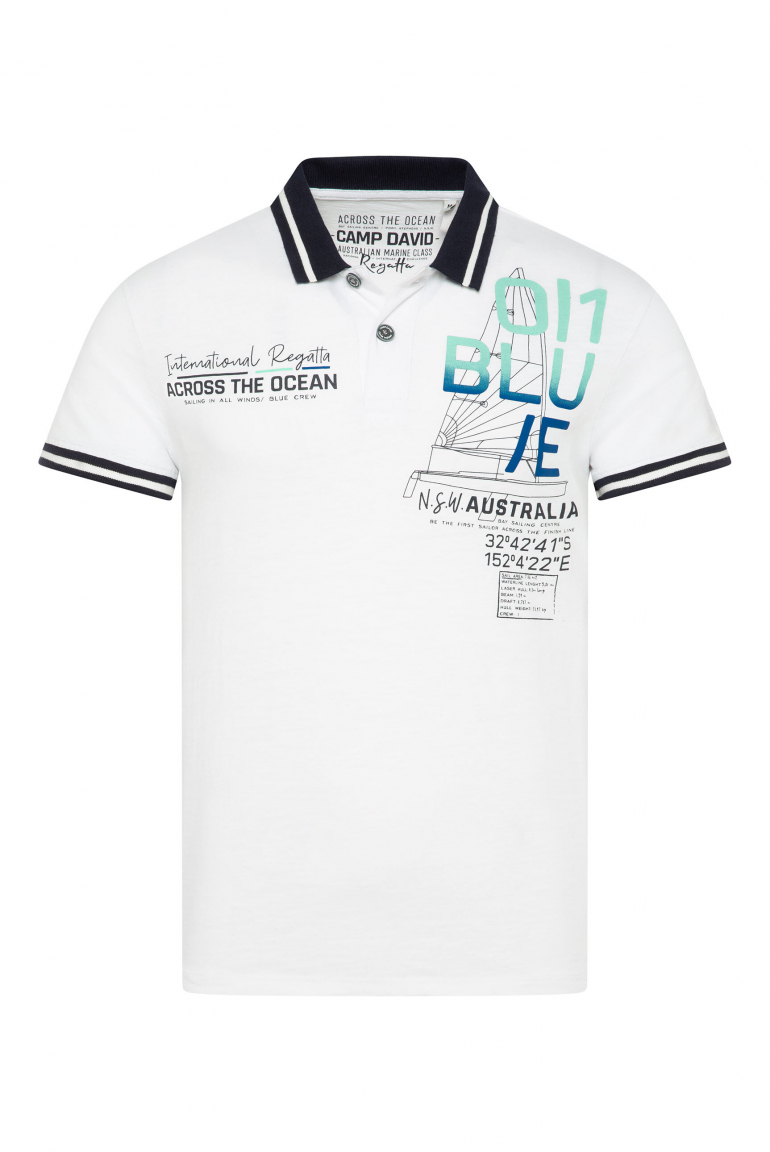 Kurzarmpolo mit Sailing Print opticwhite