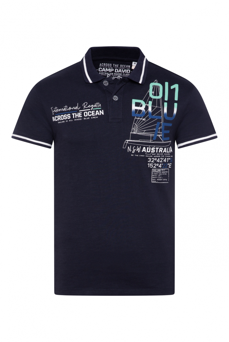 Kurzarmpolo mit Sailing Print blue navy