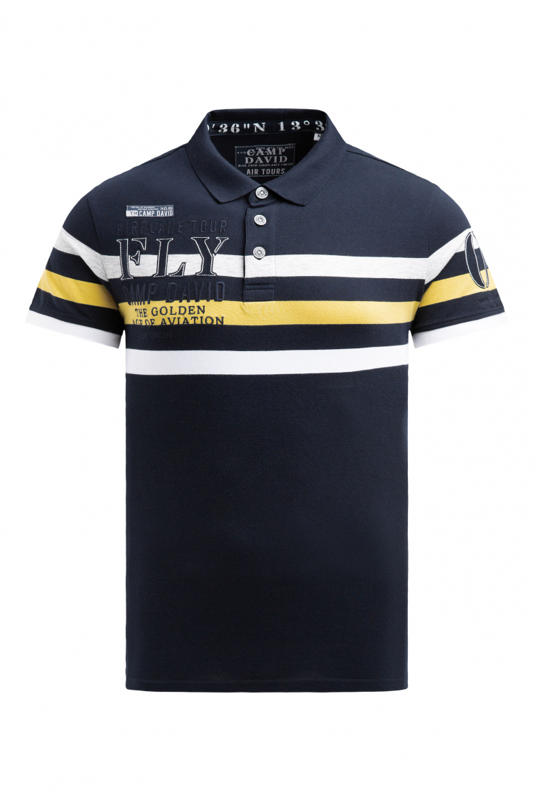 Kurzarmpolo mit Streifen-Design und Artworks blue navy