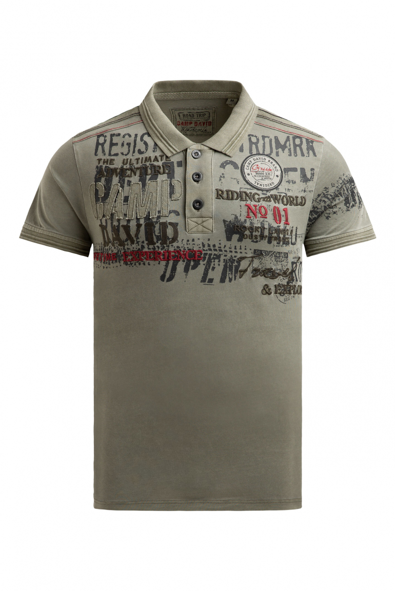 Kurzarmpolo mit Tapes und Logo-Applikationen vintage khaki