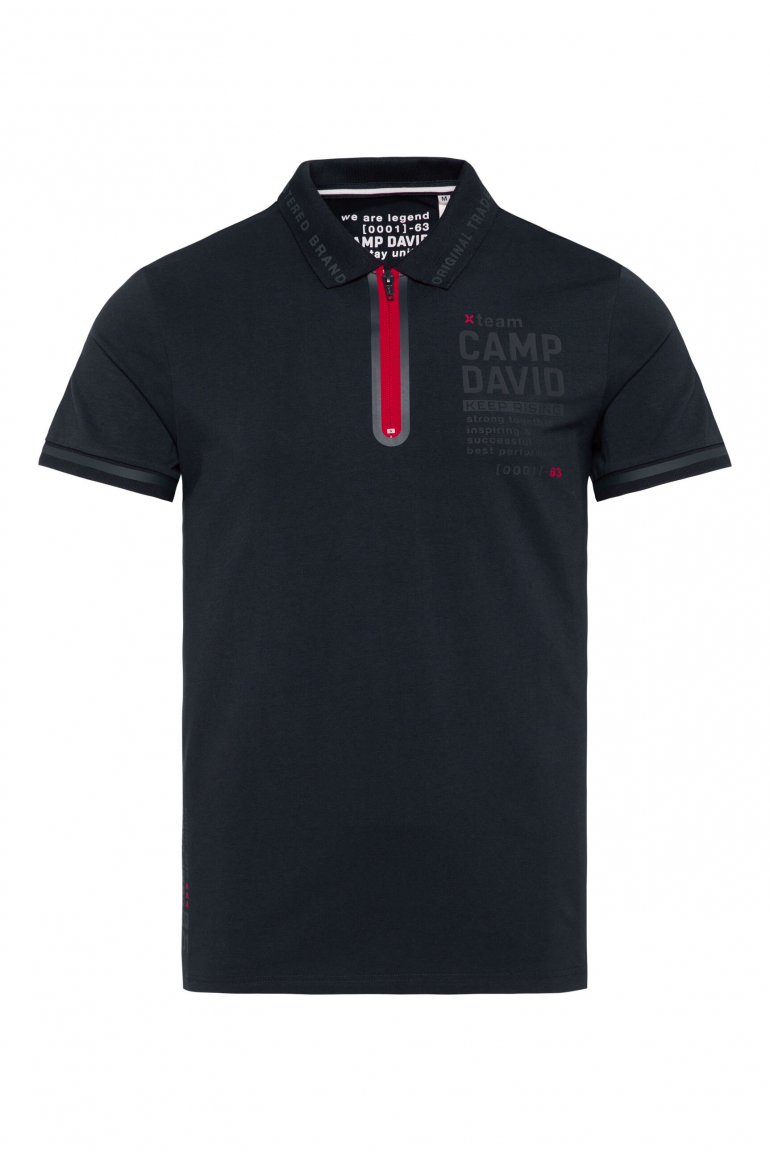 Kurzarmpolo mit Zipper und Folienprints blue navy