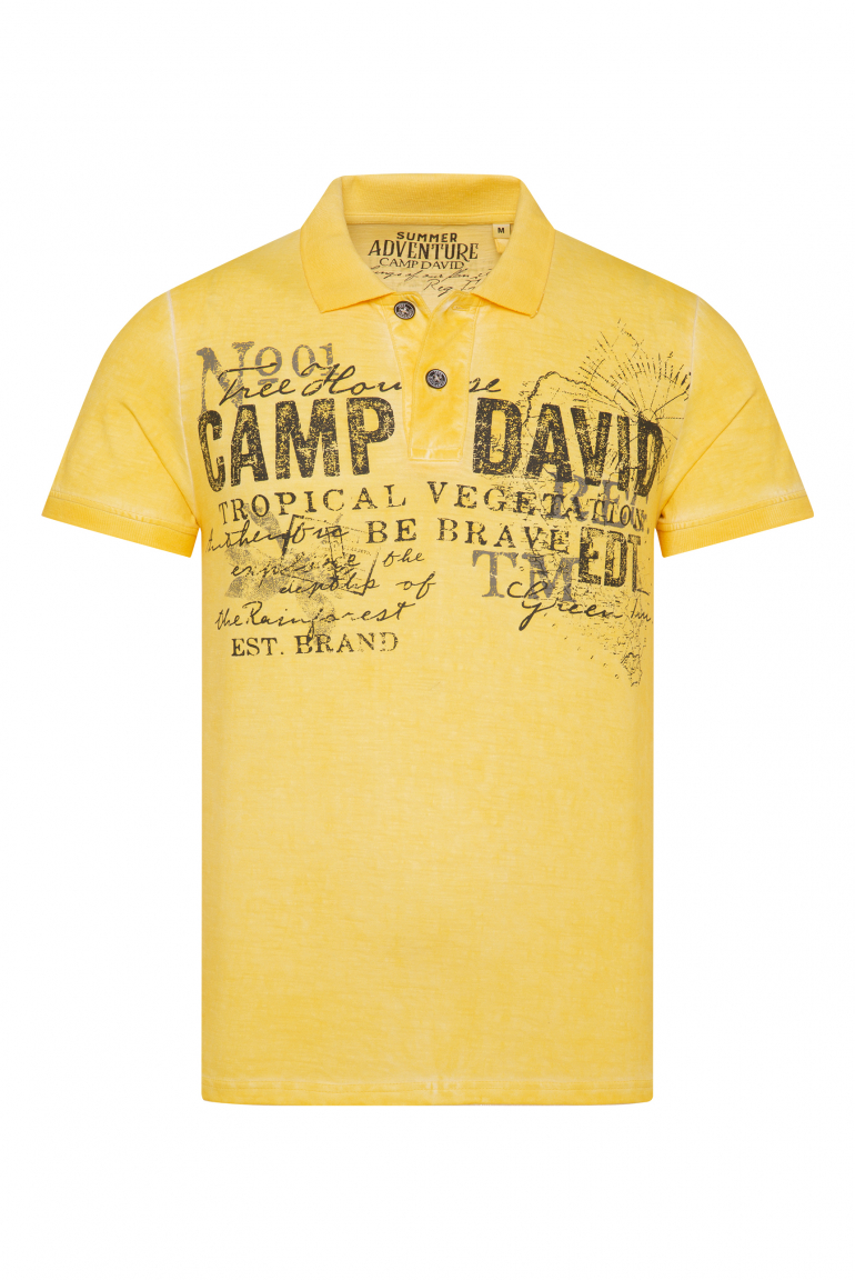 Kurzarmpolo Oil Dyed mit Logo Prints mountain yellow