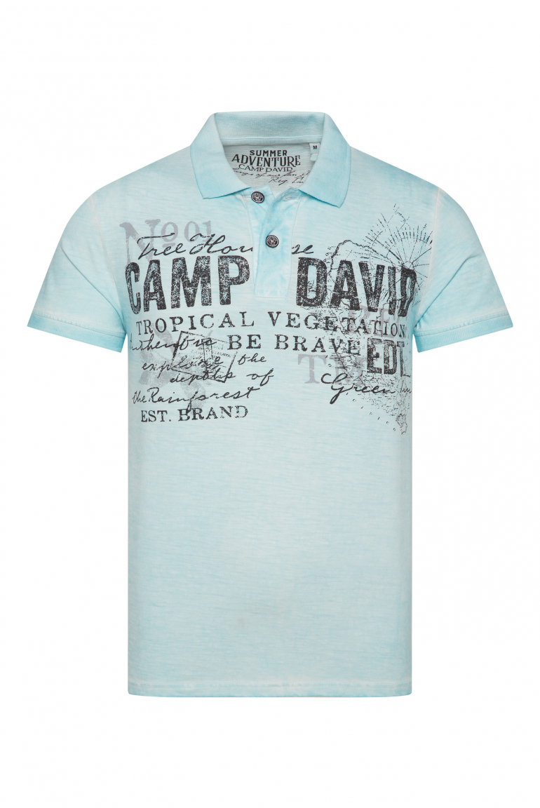 Kurzarmpolo Oil Dyed mit Logo Prints fresh breeze