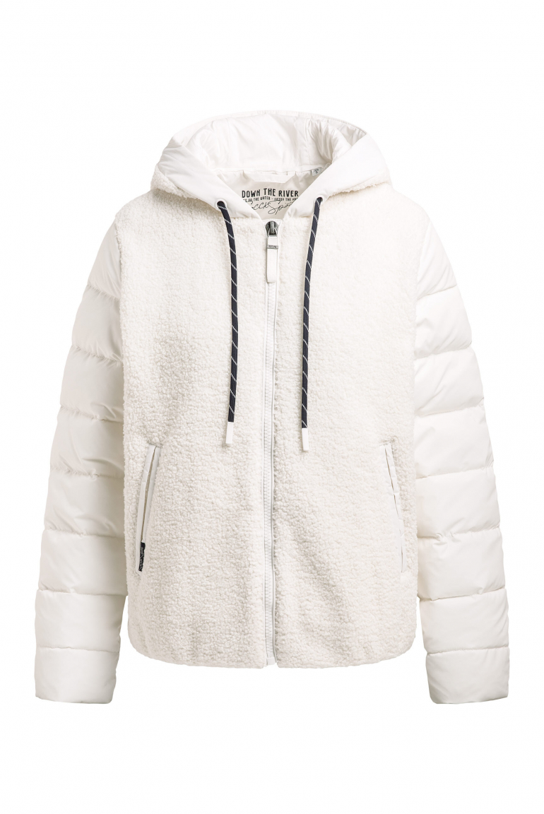 Kurzjacke im Materialmix mit Kapuze ivory