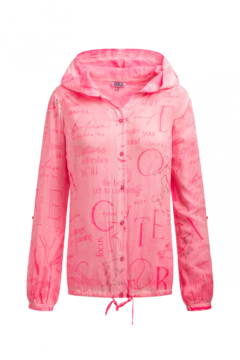 Langarmbluse mit Kapuze und All Over Print neon rose