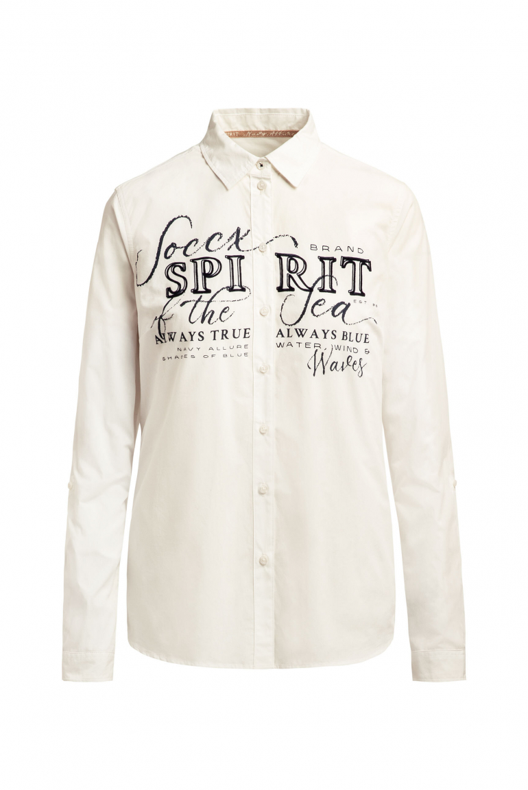 Langarmbluse mit Logo-Flock-Print ivory