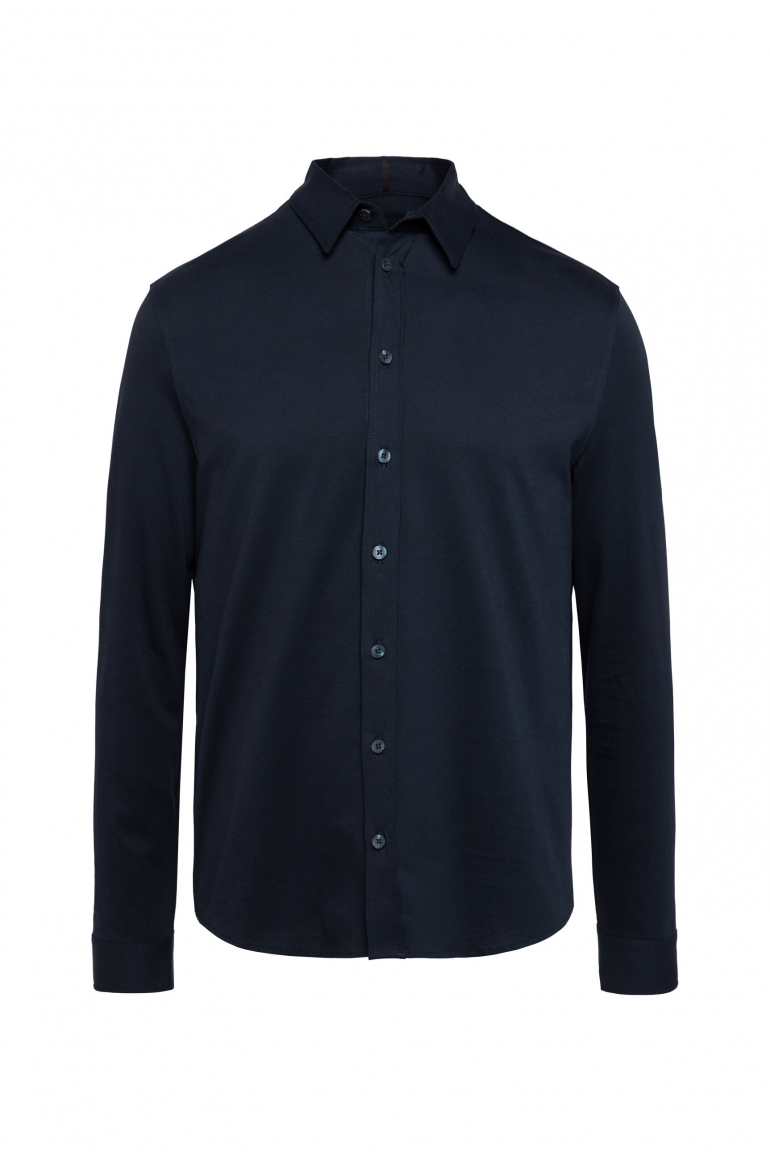 Langarmhemd aus Baumwoll-Jersey Slim Fit true navy