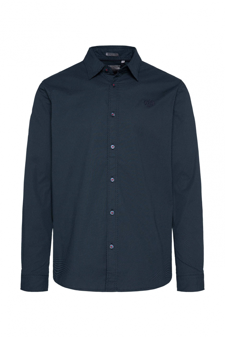 Langarmhemd mit filigranen All Over Print blue navy