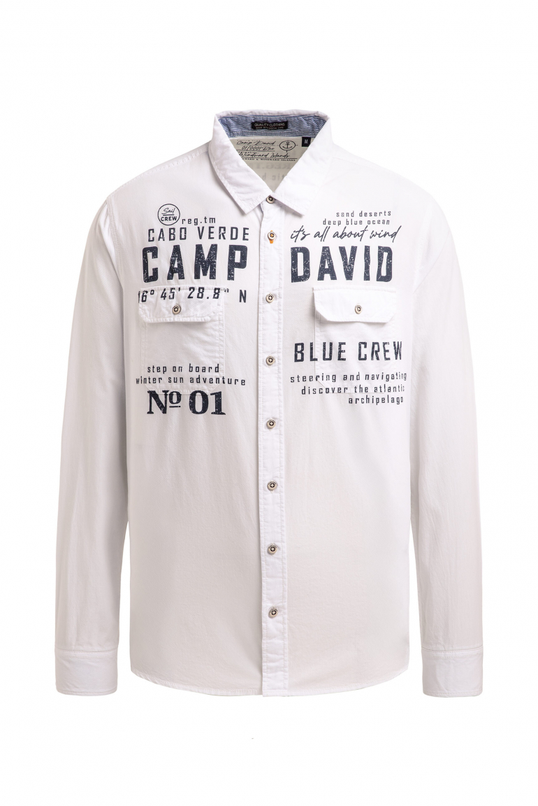 Langarmhemd mit Klappentaschen und Prints ivory