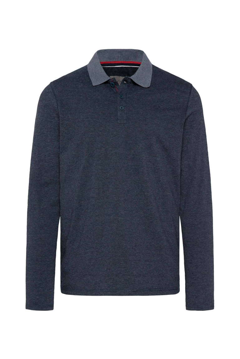 Langarmpolo mit feinem Streifen-Dessin blue navy