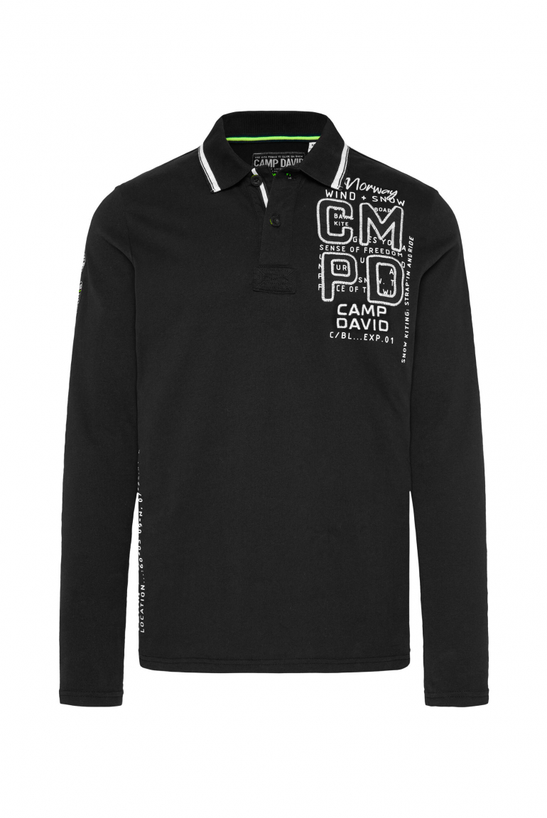 Langarmpolo mit Label-Applikationen black