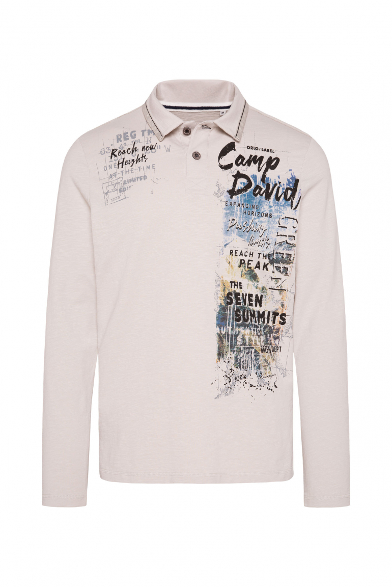 Langarmpolo mit Photoprint silvery