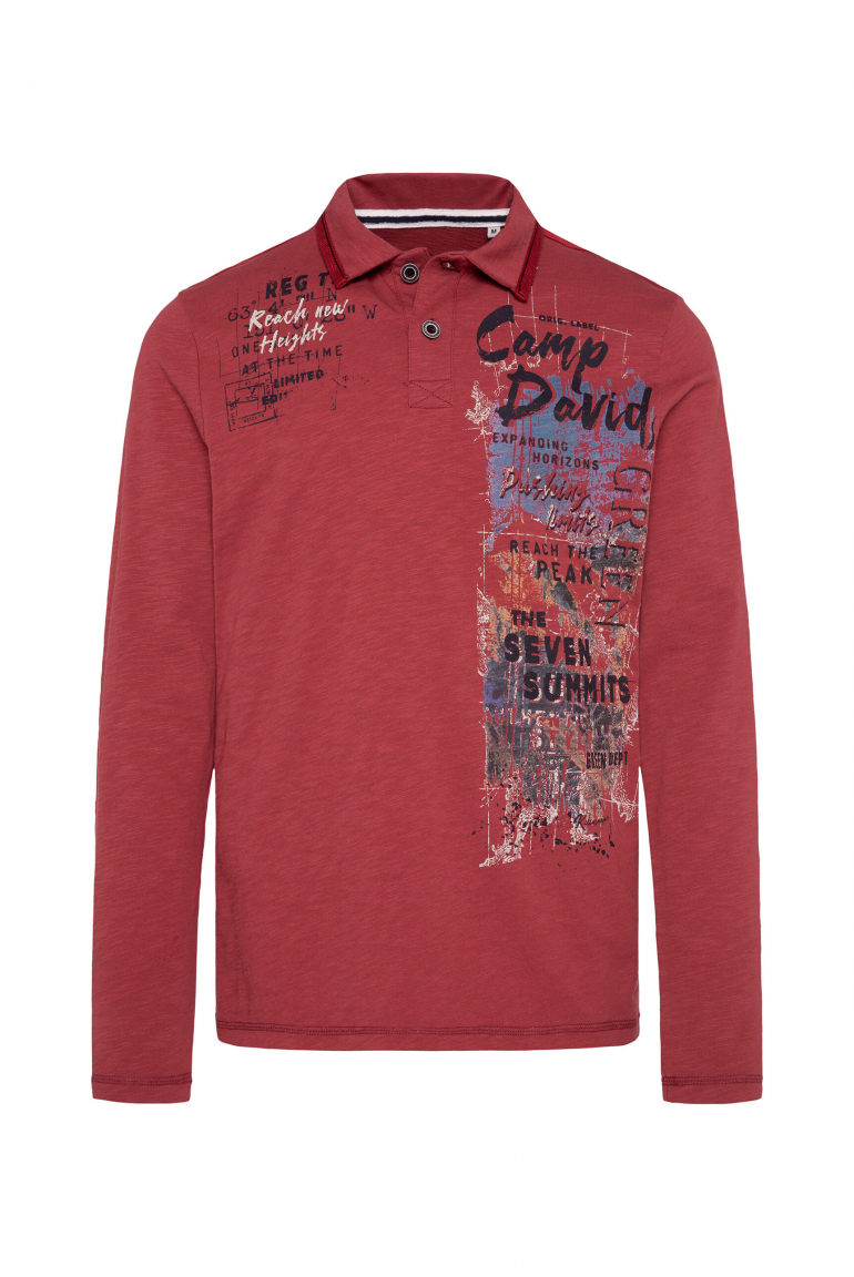Langarmpolo mit Photoprint brick red