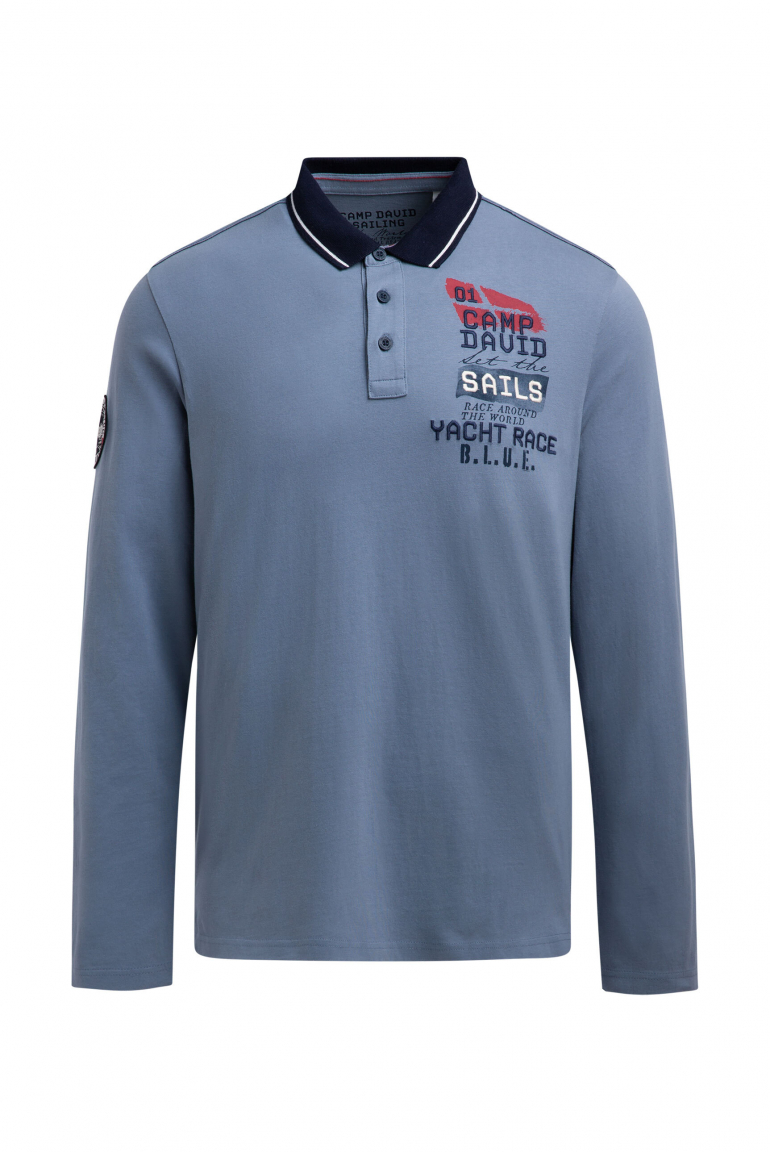 Langarmpolo mit Rücken-Artwork vintage blue