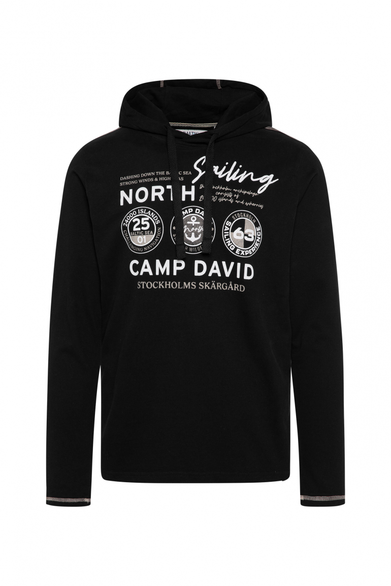 Langarmshirt mit Kapuze und Print black