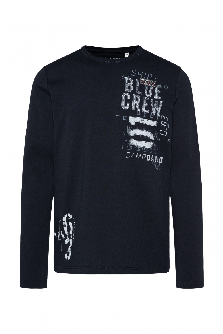 Langarmshirt mit Used Prints und Rubber-Lines blue navy