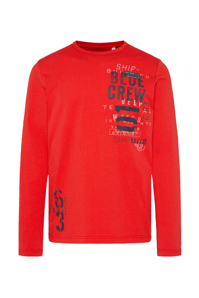Langarmshirt mit Used Prints und Rubber-Lines speed red