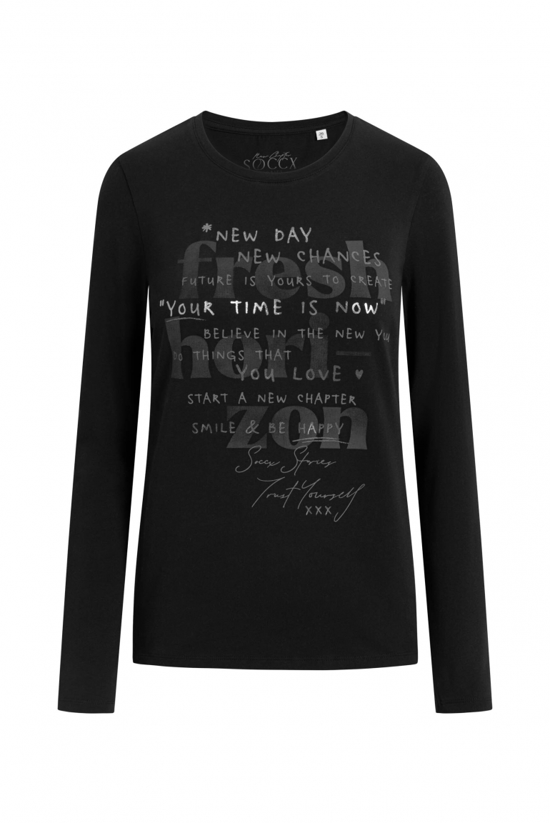 Langarmshirt Rundhals mit Wording Print black