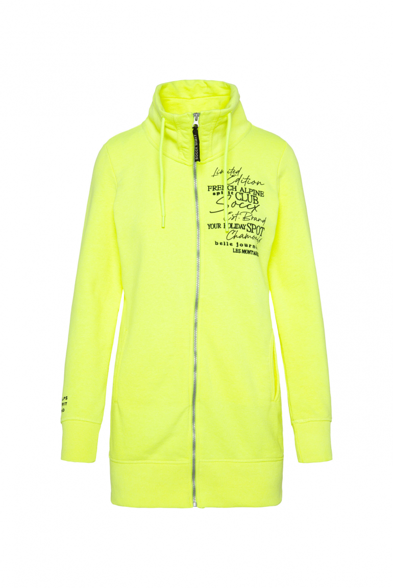 Lange Sweatjacke mit hohem Kragen yellow lime