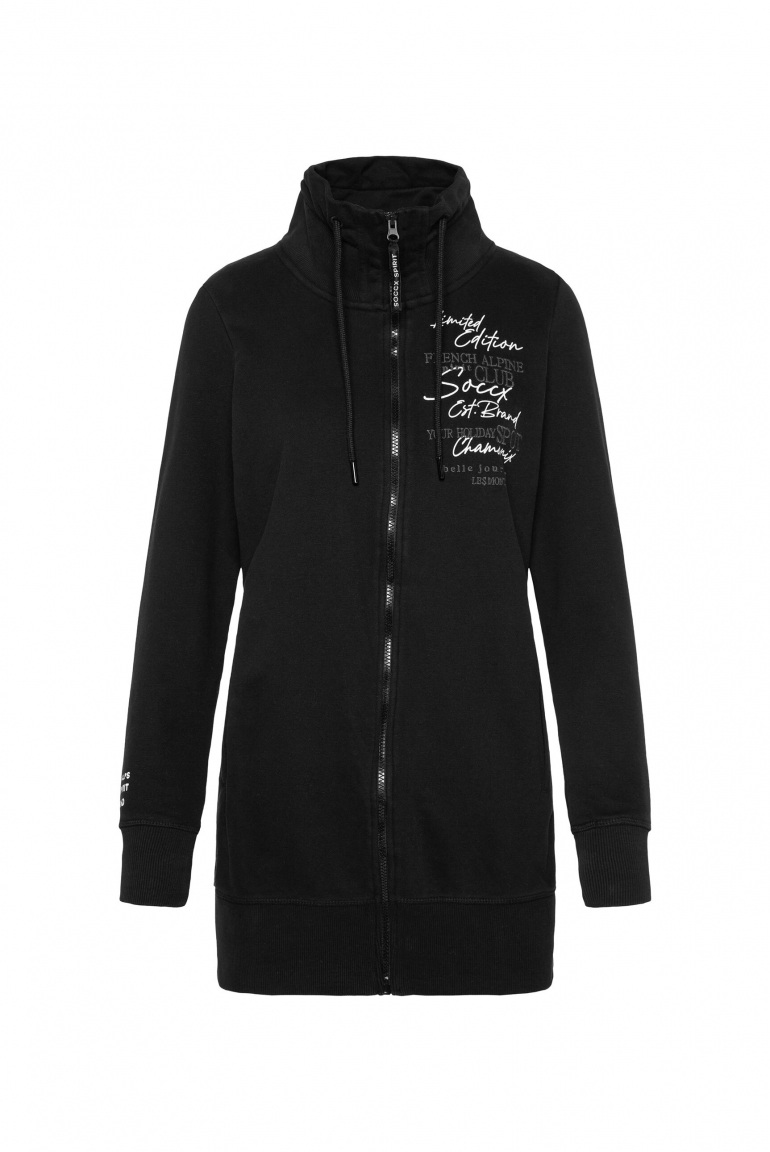 Lange Sweatjacke mit hohem Kragen black
