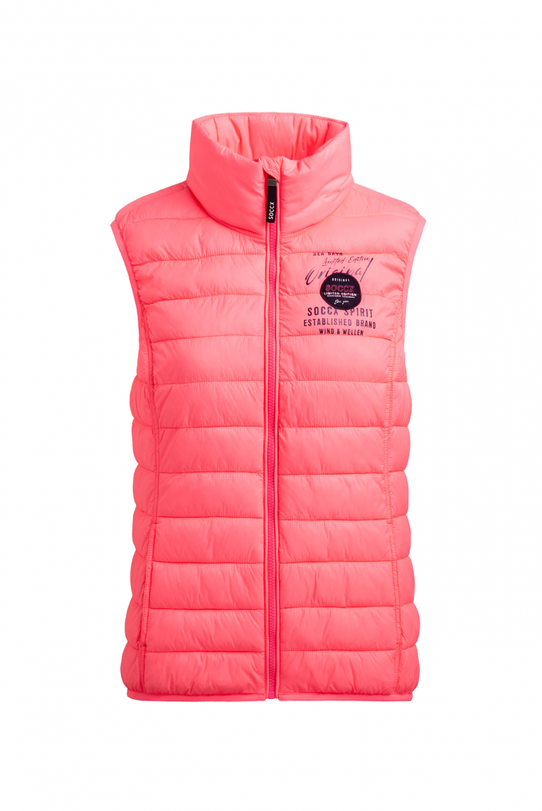 Leichte Steppweste mit Prints und Patch neon pink