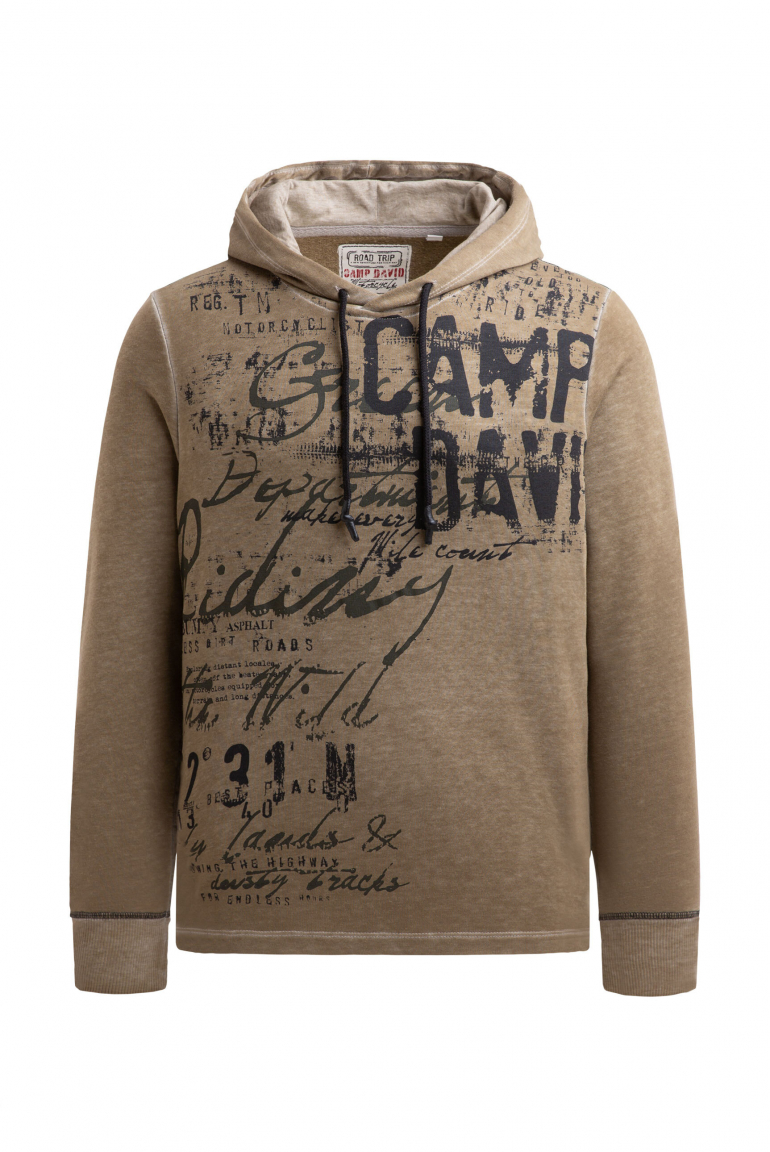 Leichter Hoodie mit Ausbrenner-Effekten und Artwork beige