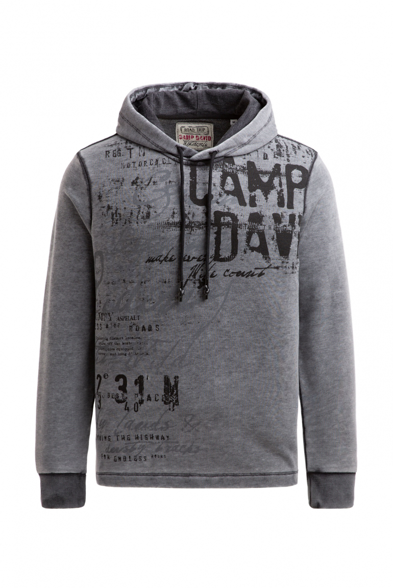 Leichter Hoodie mit Ausbrenner-Effekten und Artwork black