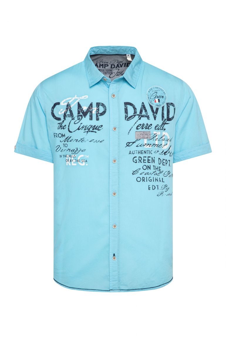 Leichtes Kurzarmhemd mit Logo Prints fresh aqua