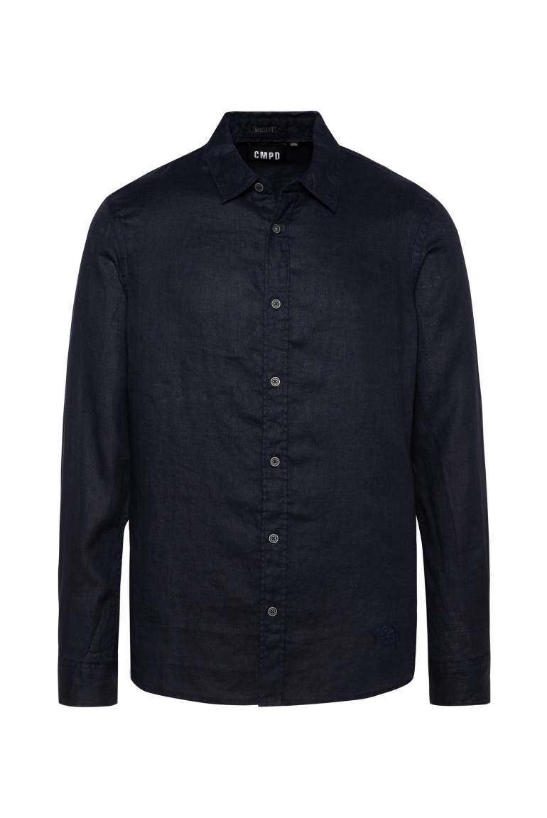 Leinenhemd Langarm Muscle Fit blue navy