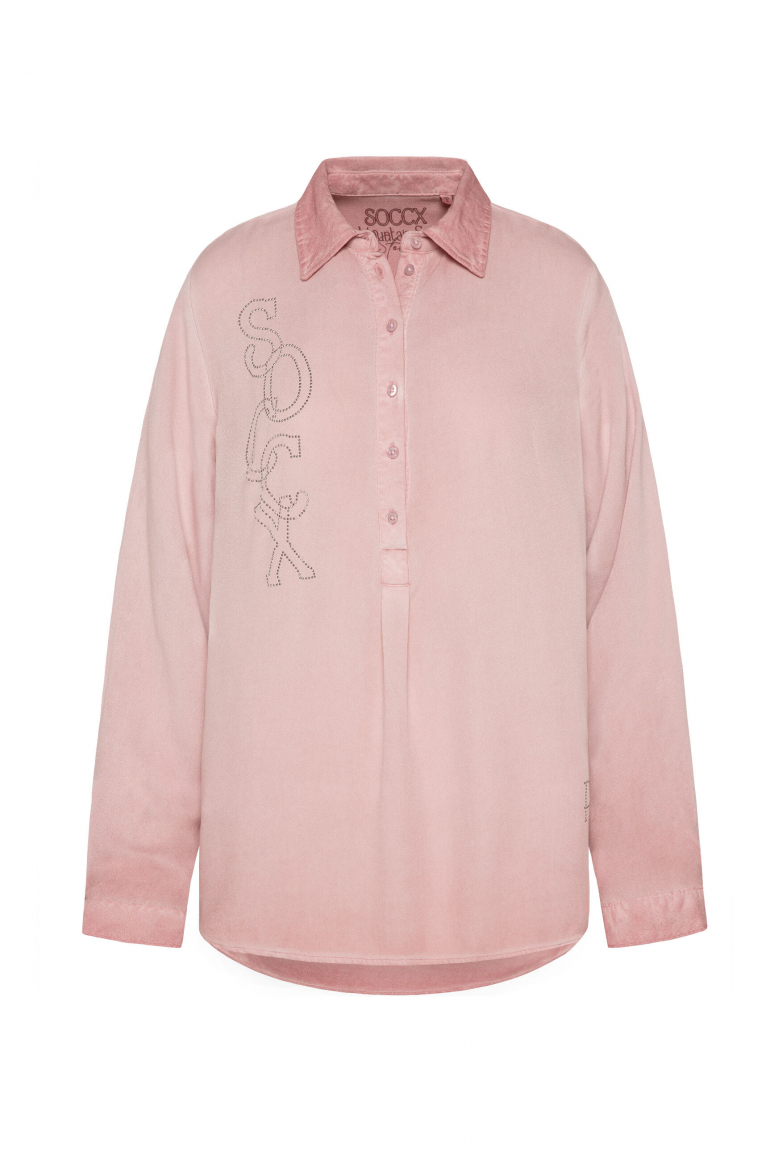 Longbluse Oil Dyed mit Logo aus Schmucksteinen rose blush