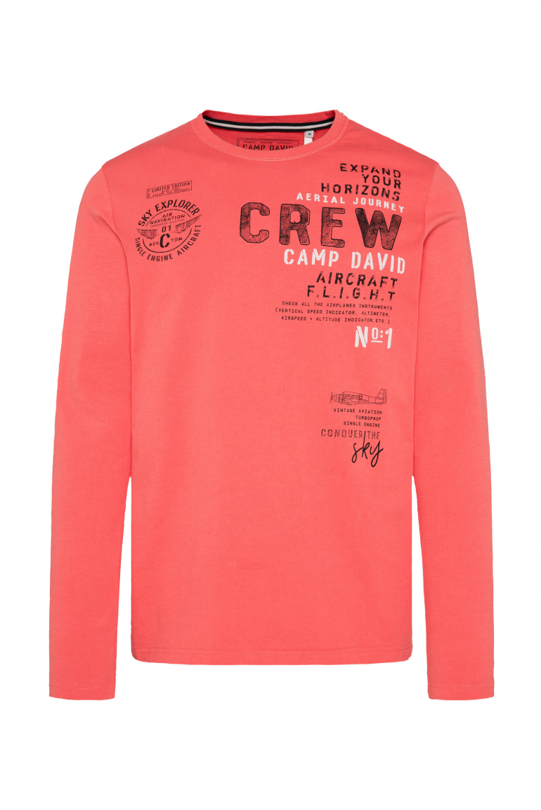 Longsleeve mit Aircraft Print bright coral